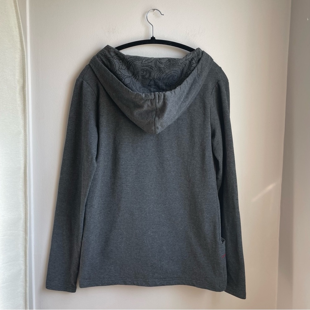 Grey Hoodie w/ Patterned Hood and Red Drawstrings-Roots-Size S - Picture 3 of 6